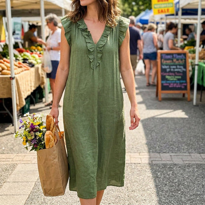 Women's Casual Sleeveless V-Neck Ruffle Dress