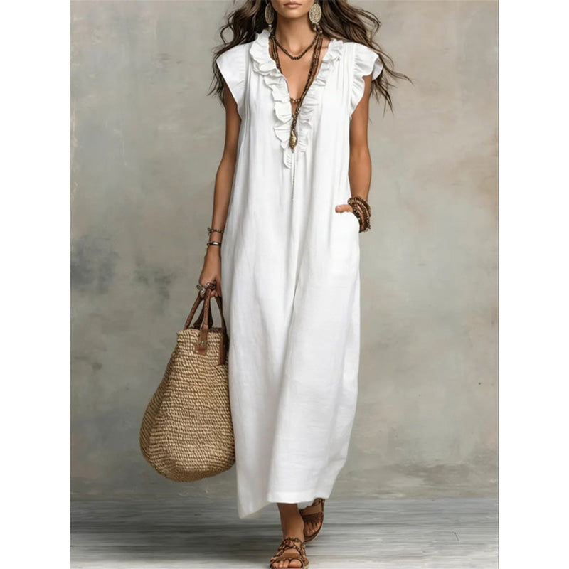 Women's Casual Sleeveless V-Neck Ruffle Dress