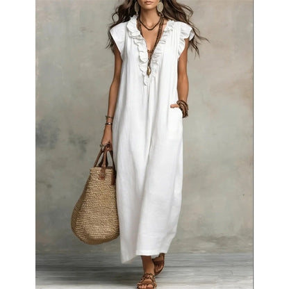 Women's Casual Sleeveless V-Neck Ruffle Dress