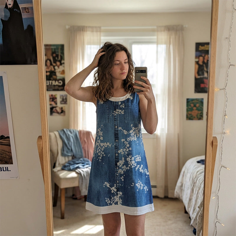 Women's Faux Two-Piece Denim Print Dress