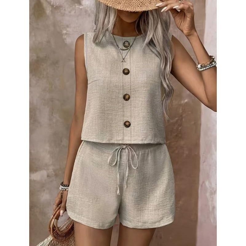 Women's Sleeveless Button-Down Tank & Shorts