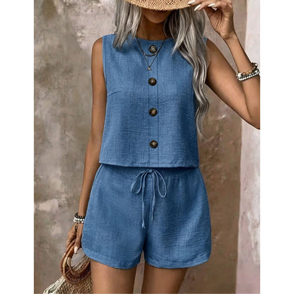 Women's Sleeveless Button-Down Tank & Shorts