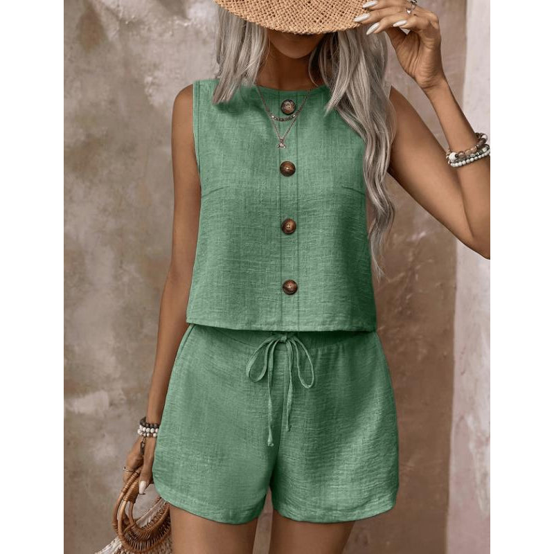 Women's Sleeveless Button-Down Tank & Shorts