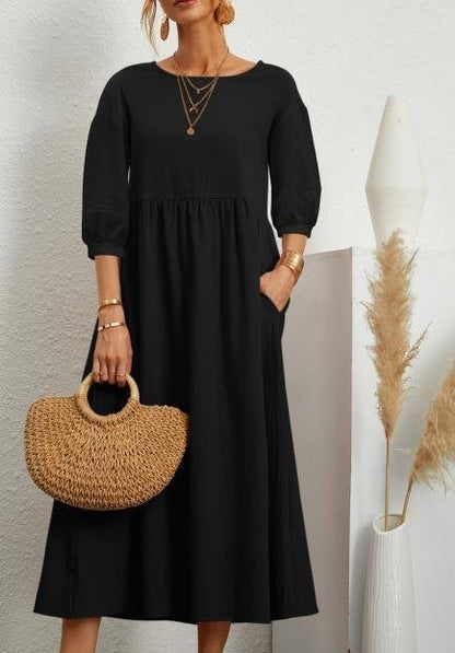 Women's Lantern Sleeve Cotton And Linen Summer Dress