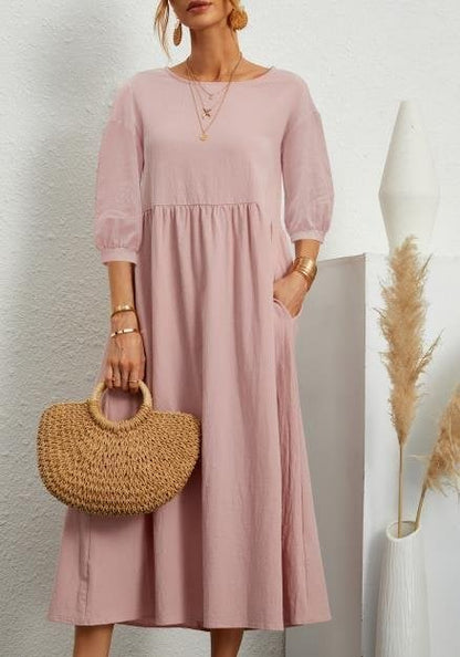 Women's Lantern Sleeve Cotton And Linen Summer Dress