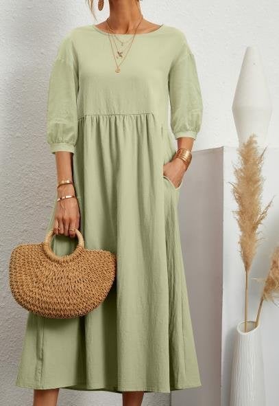 Women's Lantern Sleeve Cotton And Linen Summer Dress