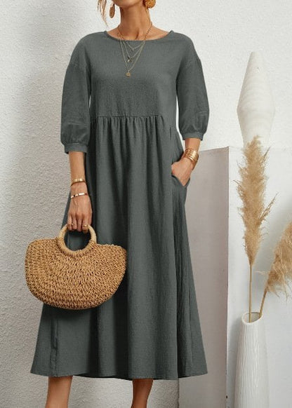 Women's Lantern Sleeve Cotton And Linen Summer Dress