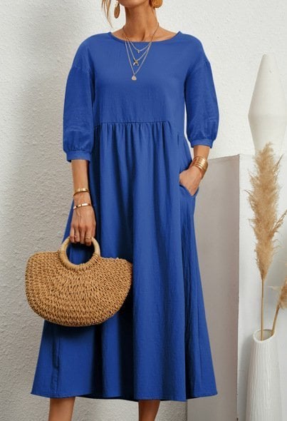 Women's Lantern Sleeve Cotton And Linen Summer Dress