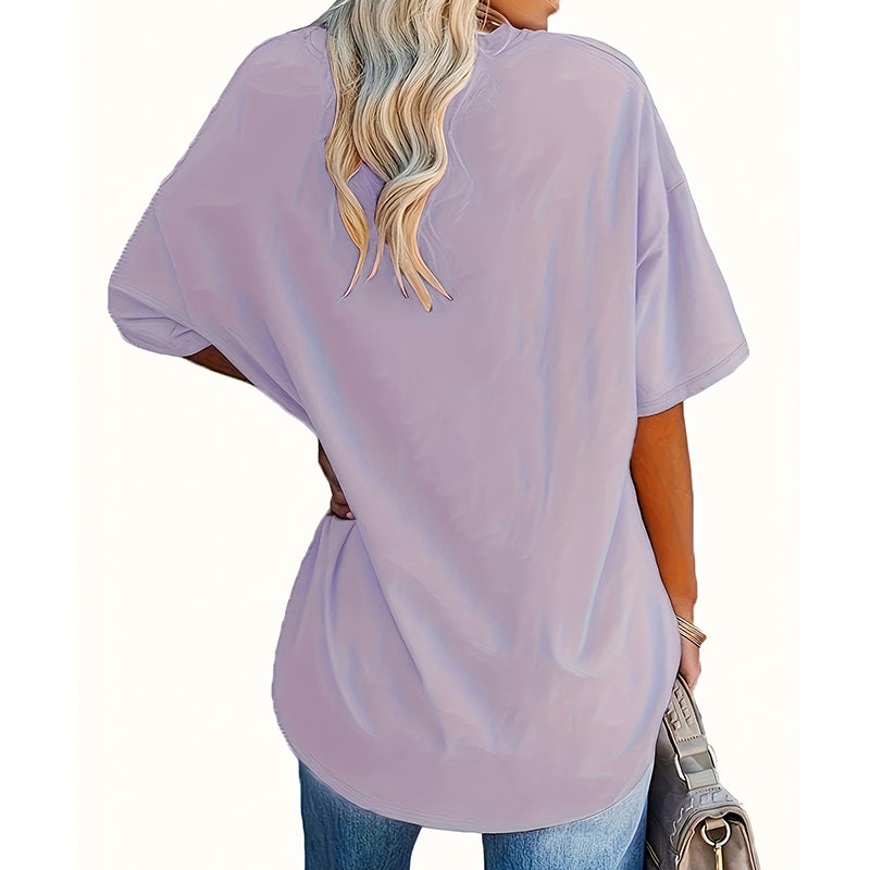 Women's Plus-Size Rose Print V-Neck T-Shirt
