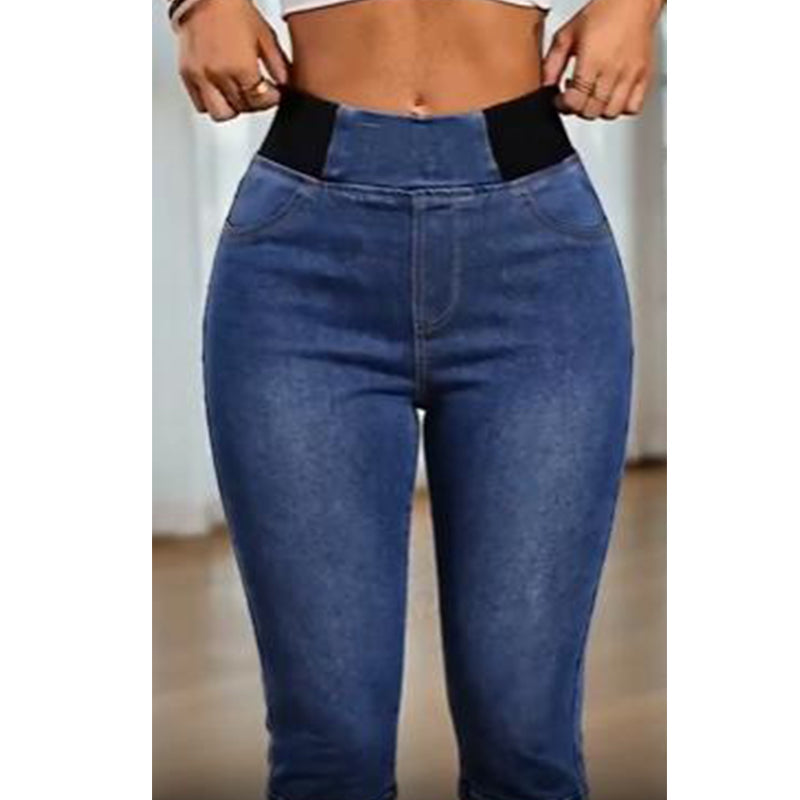 Women’s High Waisted Denim Capri Pants Elastic Waist Cropped Jeans