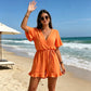 Women's Casual V-Neck Drawstring Short Jumpsuit