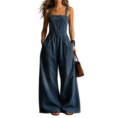 Women Summer Loose Denim Jumpsuit with Pockets