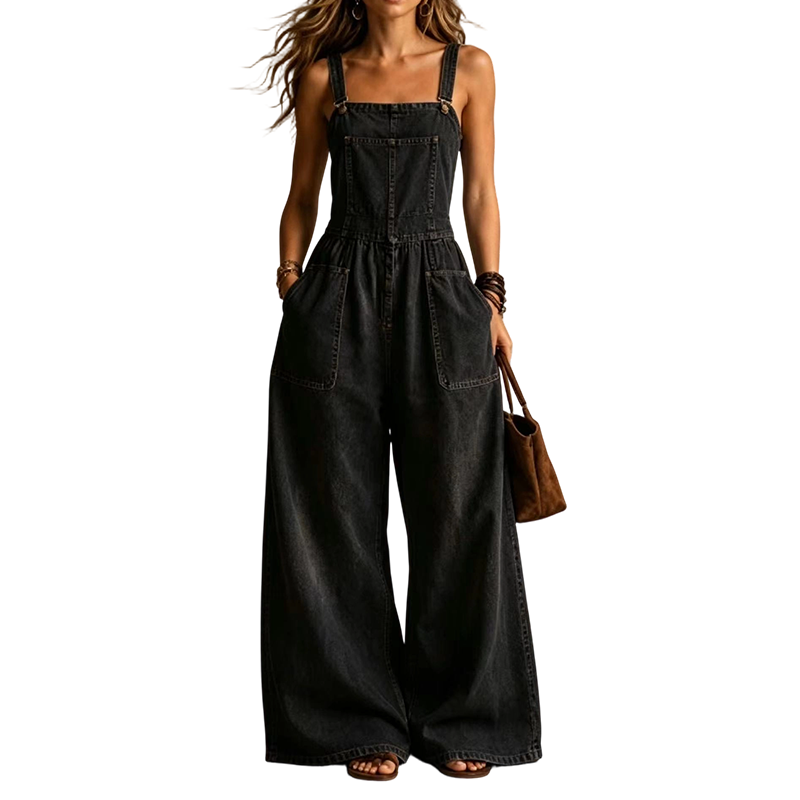 Women Summer Loose Denim Jumpsuit with Pockets