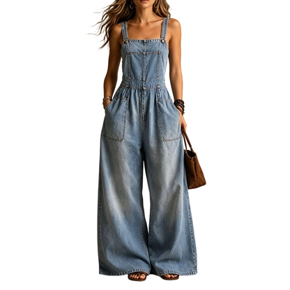 Women Summer Loose Denim Jumpsuit with Pockets