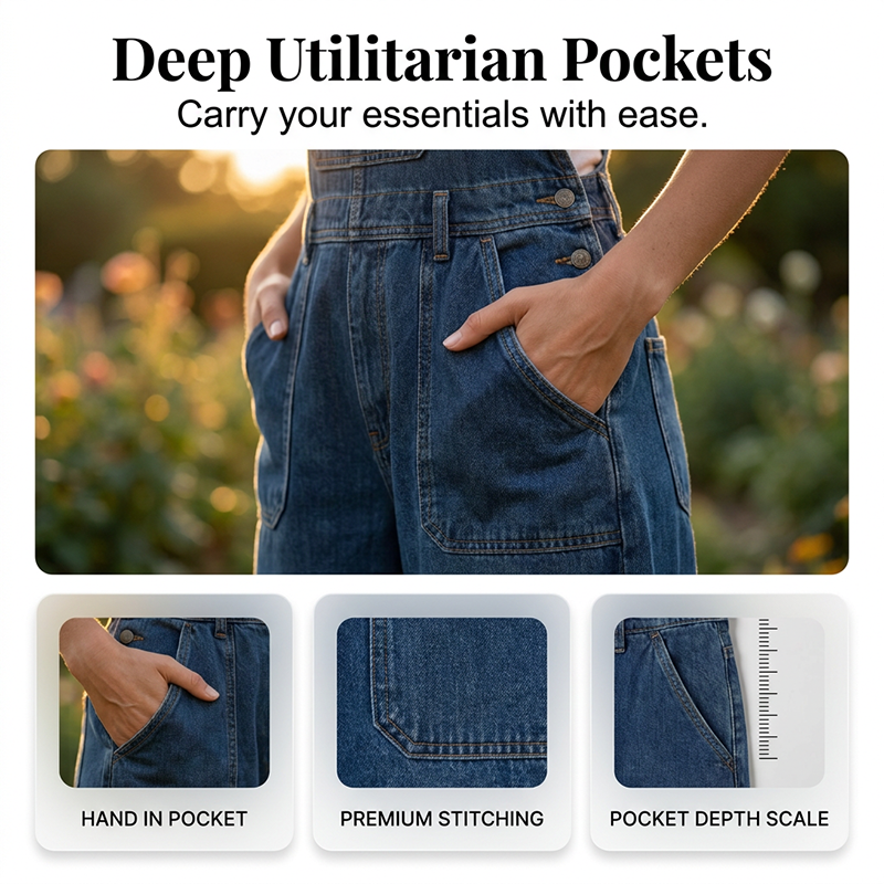 Women Summer Loose Denim Jumpsuit with Pockets