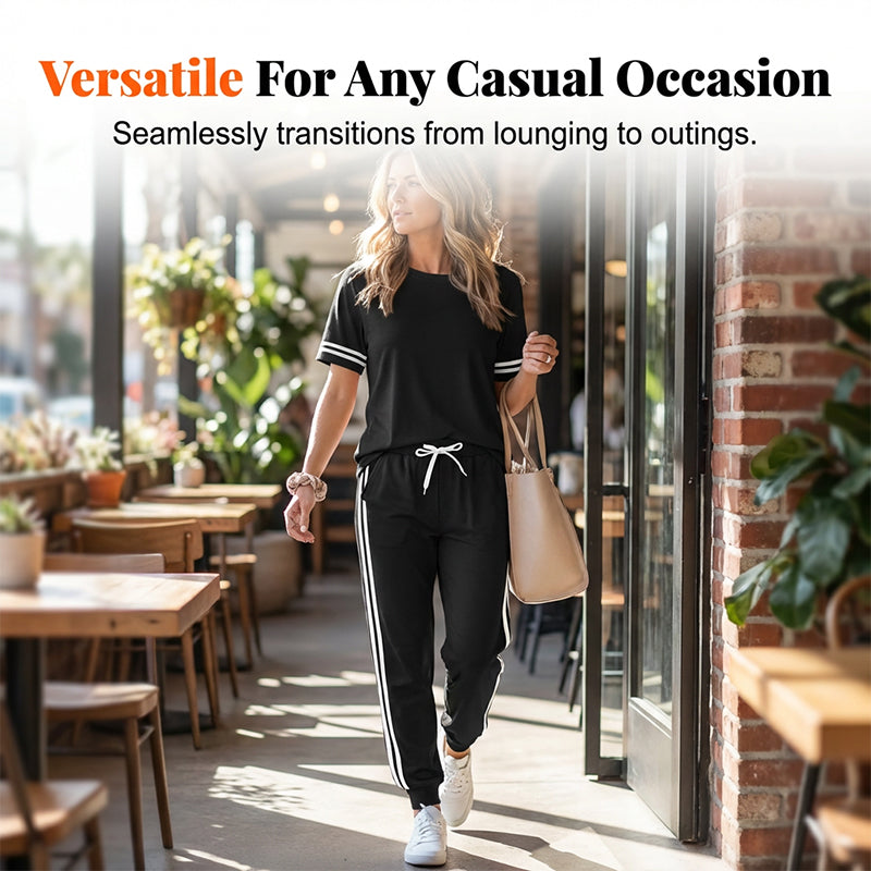 Women's Casual Two-Piece Set with Side Stripes