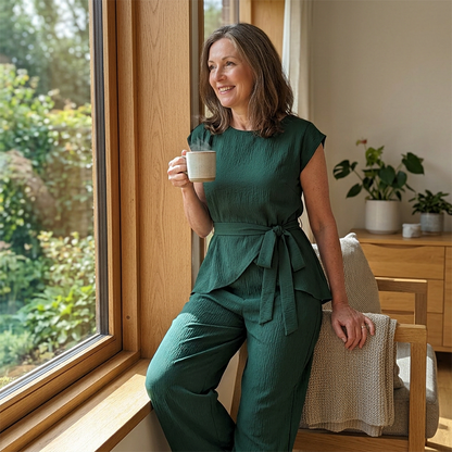 Chic Solid Color Top & Wide-Leg Pants Set