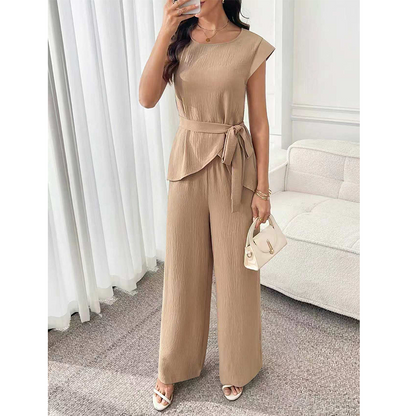 Chic Solid Color Top & Wide-Leg Pants Set