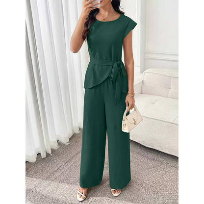 Chic Solid Color Top & Wide-Leg Pants Set