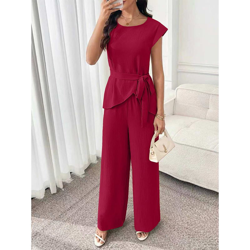 Chic Solid Color Top & Wide-Leg Pants Set