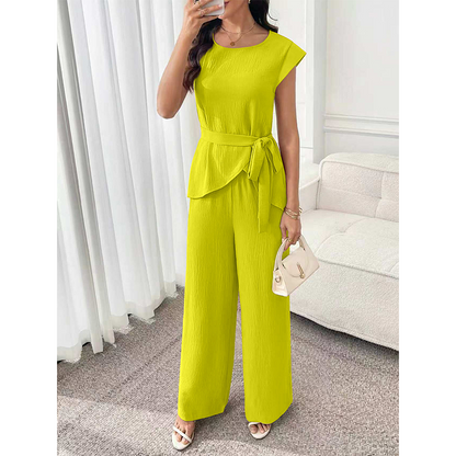 Chic Solid Color Top & Wide-Leg Pants Set
