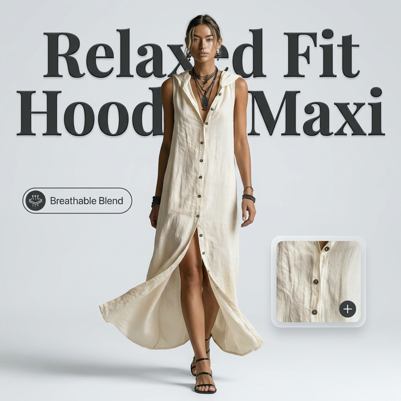 Sleeveless Hooded Button-Down Maxi Dress