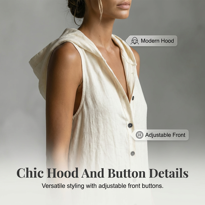 Sleeveless Hooded Button-Down Maxi Dress