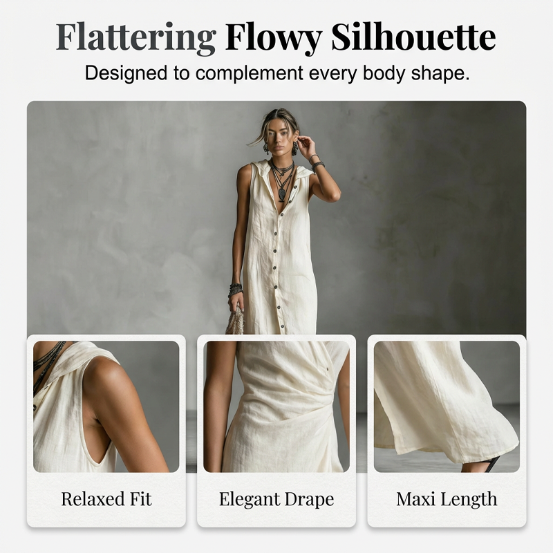 Sleeveless Hooded Button-Down Maxi Dress