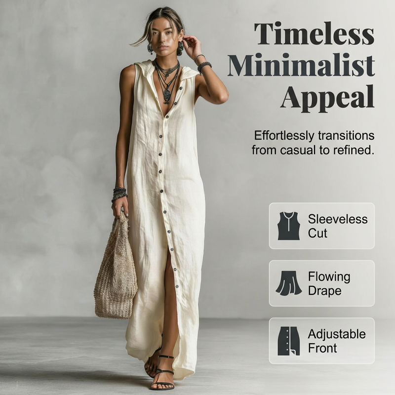 Sleeveless Hooded Button-Down Maxi Dress