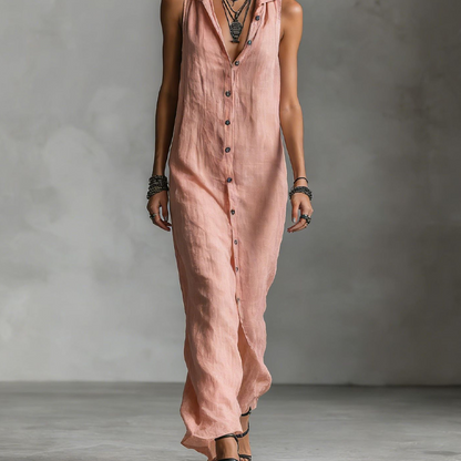 Sleeveless Hooded Button-Down Maxi Dress
