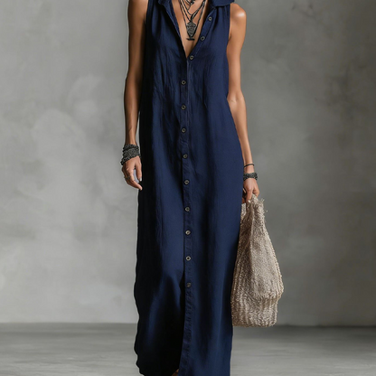 Sleeveless Hooded Button-Down Maxi Dress