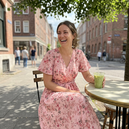 👗🌸 V-neck floral maxi dress with ruffle sleeves and belt