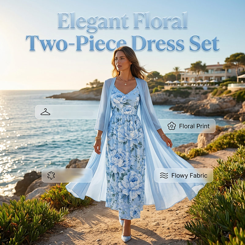 Women's Elegant Two-Piece Floral Dress Set