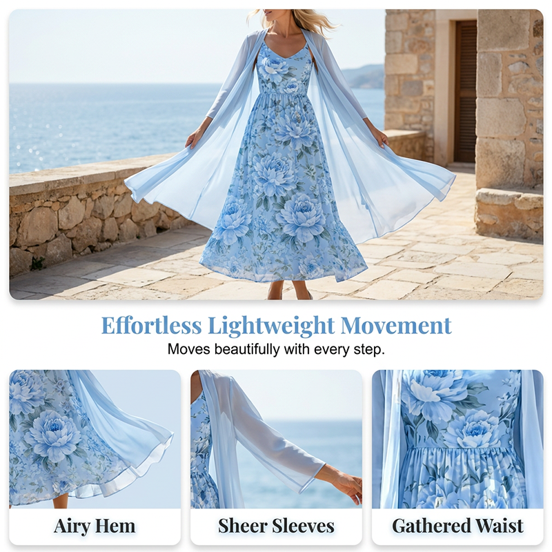 Women's Elegant Two-Piece Floral Dress Set
