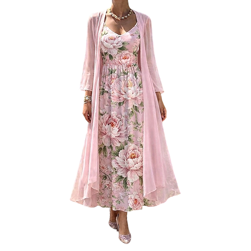Women's Elegant Two-Piece Floral Dress Set