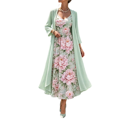 Women's Elegant Two-Piece Floral Dress Set