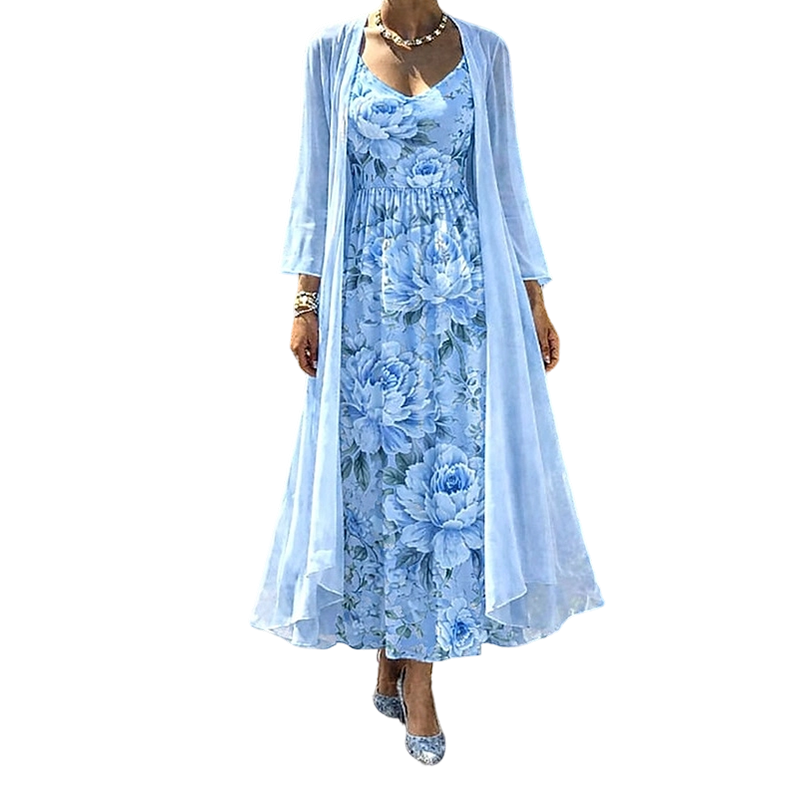 Women's Elegant Two-Piece Floral Dress Set