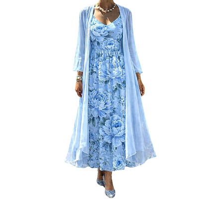 Women's Elegant Two-Piece Floral Dress Set
