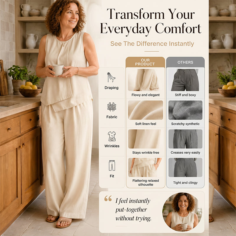 Women's Asymmetric Top & Wide-Leg Pants Set