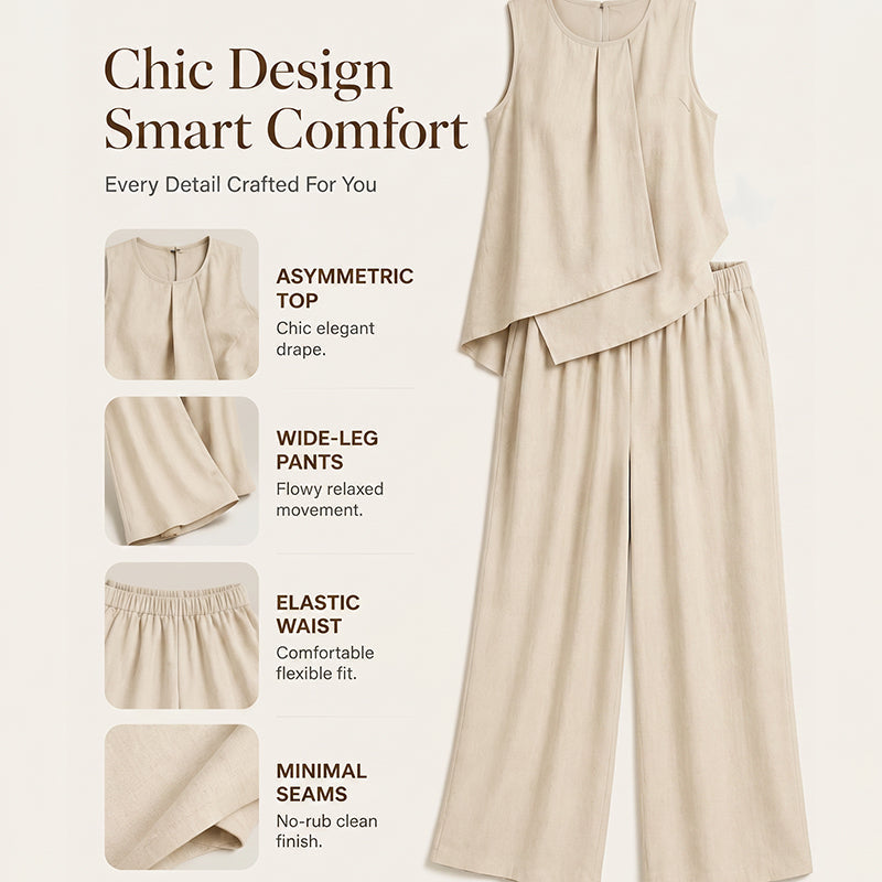 Women's Asymmetric Top & Wide-Leg Pants Set