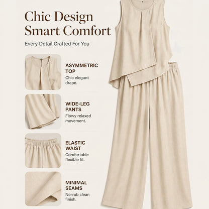 Women's Asymmetric Top & Wide-Leg Pants Set