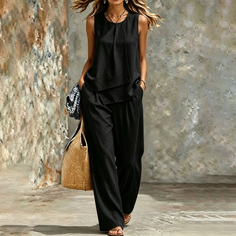 Women's Asymmetric Top & Wide-Leg Pants Set