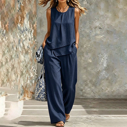 Women's Asymmetric Top & Wide-Leg Pants Set