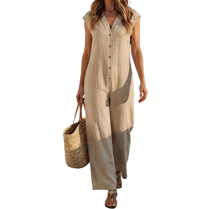 Women's Summer Sleeveless Button-Up Jumpsuit