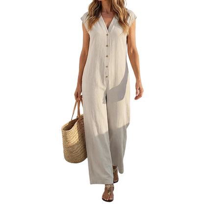 Women's Summer Sleeveless Button-Up Jumpsuit