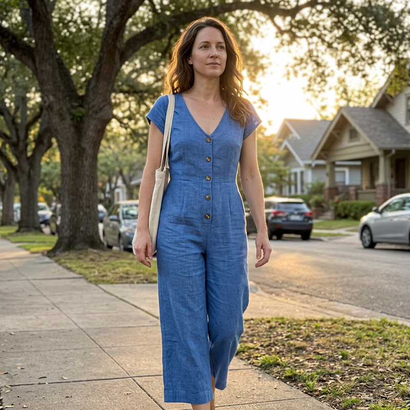 Women's Summer Sleeveless Button-Up Jumpsuit