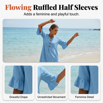 🔥New Arrivals & Best Sellers-Women’s Solid Color Ruffle Sleeve Midi Dress
