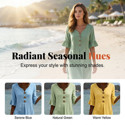 🔥New Arrivals & Best Sellers-Women’s Solid Color Ruffle Sleeve Midi Dress