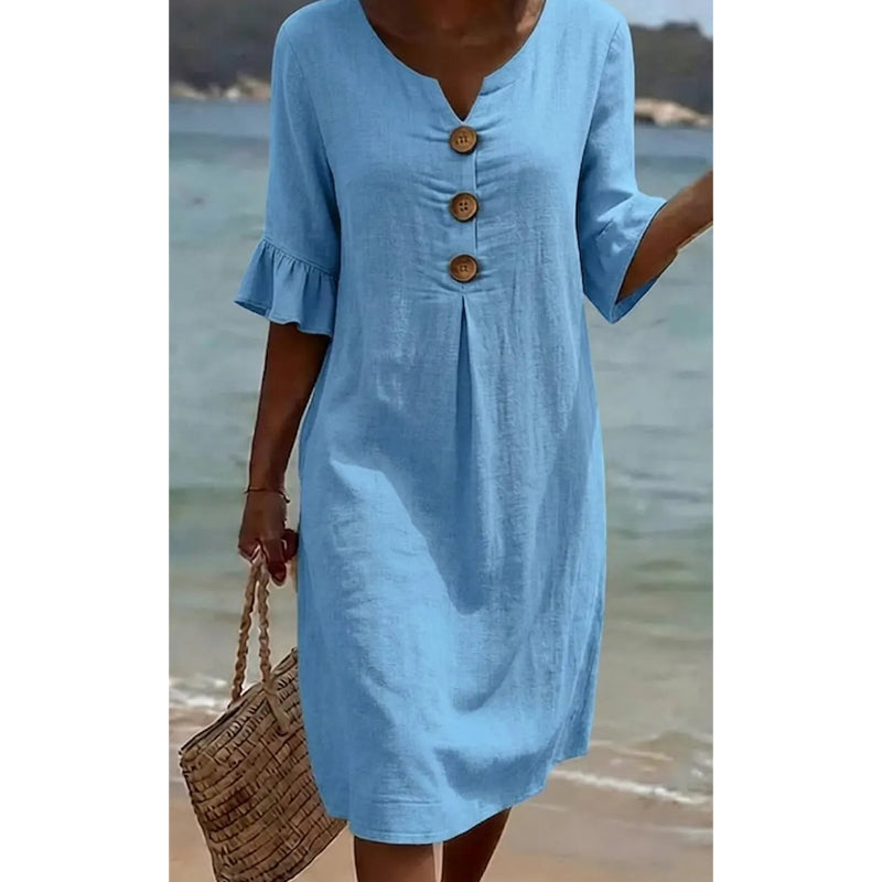 🔥New Arrivals & Best Sellers-Women’s Solid Color Ruffle Sleeve Midi Dress