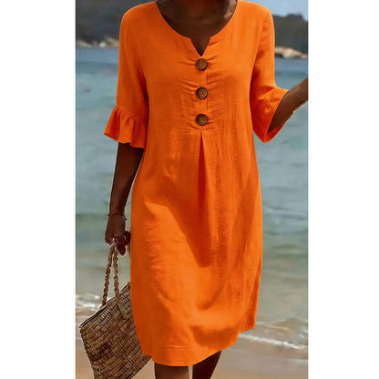 🔥New Arrivals & Best Sellers-Women’s Solid Color Ruffle Sleeve Midi Dress